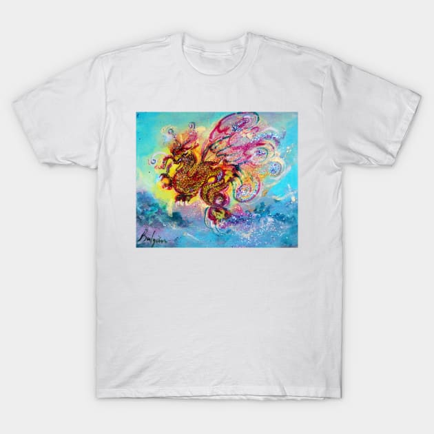 SEA DRAGON Pink Aqua Blue Fantasy T-Shirt by BulganLumini